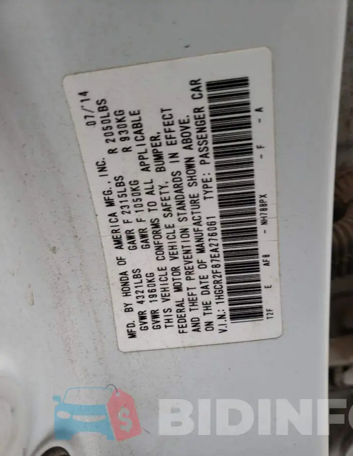 1HGCR2F87EA276061 Photo# 13