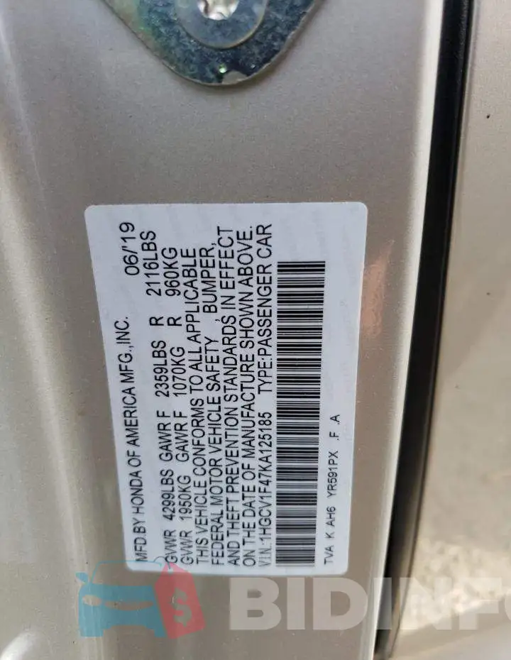 1HGCV1F47KA125185 Photo# 12
