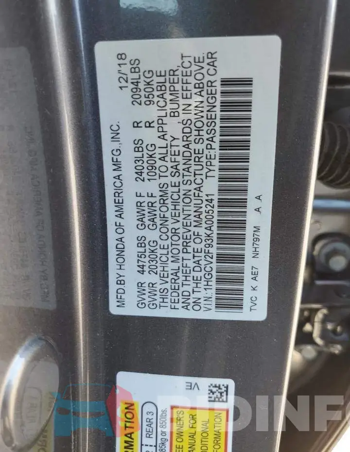 1HGCV2F93KA005241 Photo# 12