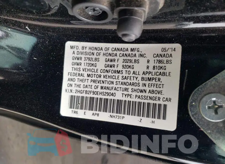 2HGFB2F90EH529040 Photo# 12