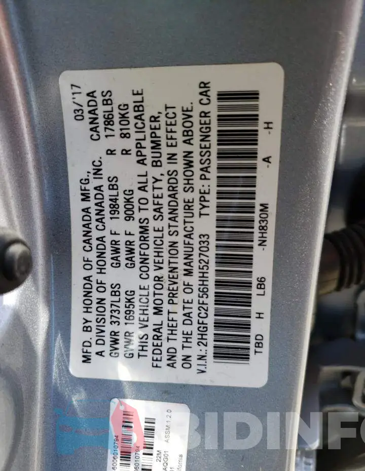 2HGFC2F56HH527033 Photo# 13