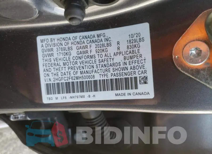 2HGFC2F62MH500608 Photo# 12