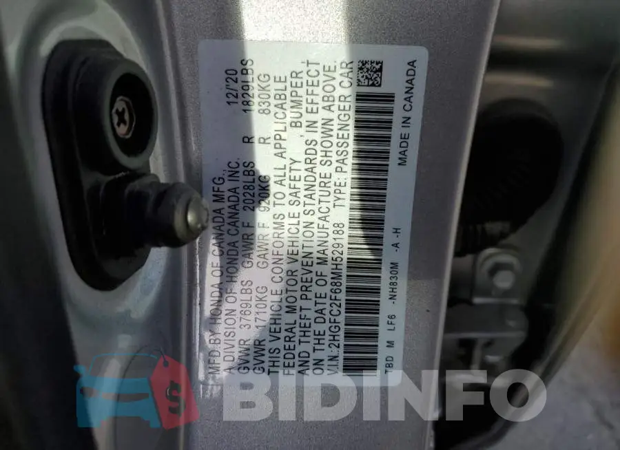 2HGFC2F68MH529188 Photo# 12