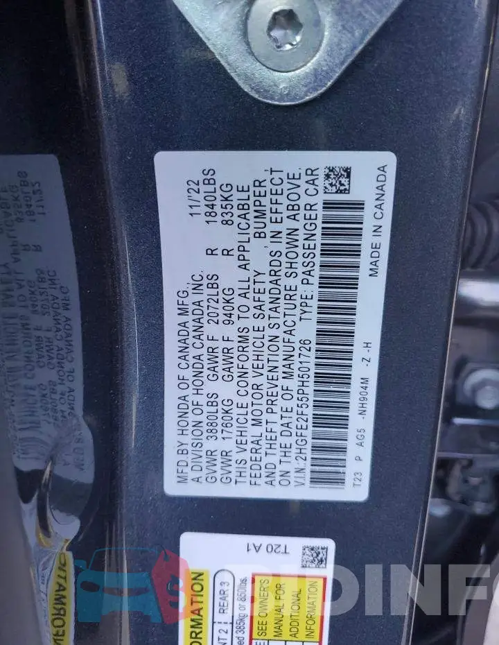 2HGFE2F55PH501726 Photo# 12