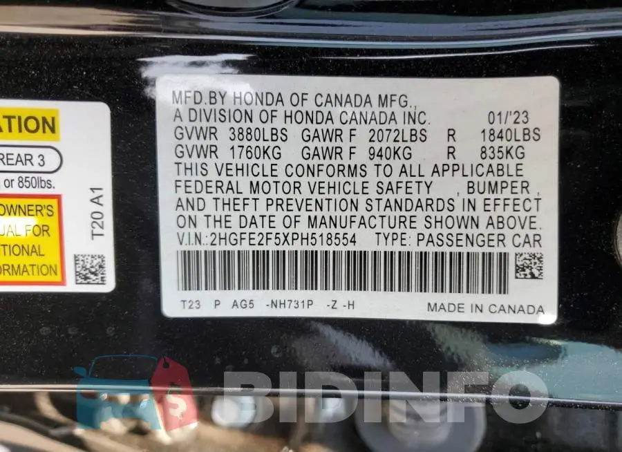 2HGFE2F5XPH518554 Photo# 12