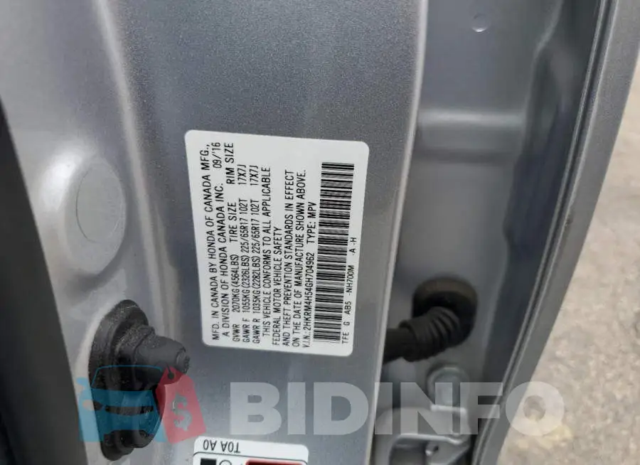 2HKRM4H54GH704962 Photo# 13
