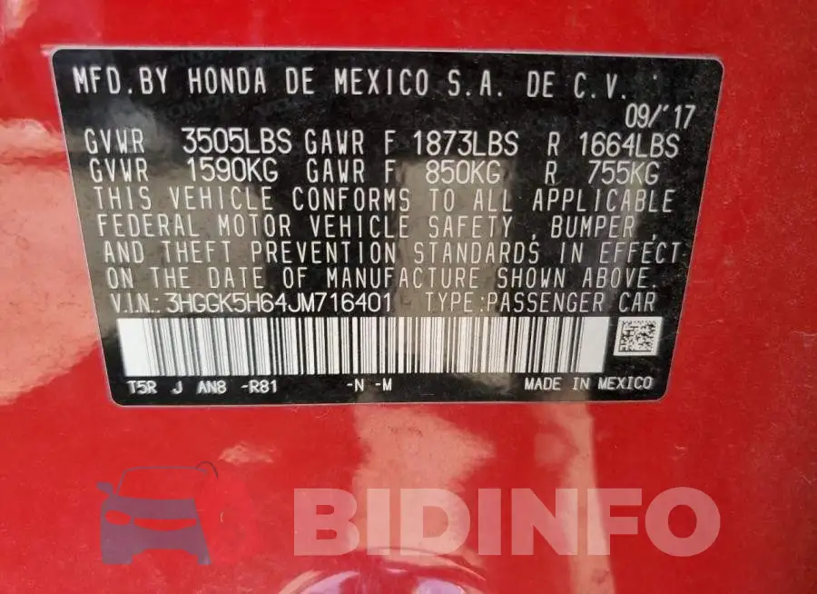 3HGGK5H64JM716401 Photo# 12