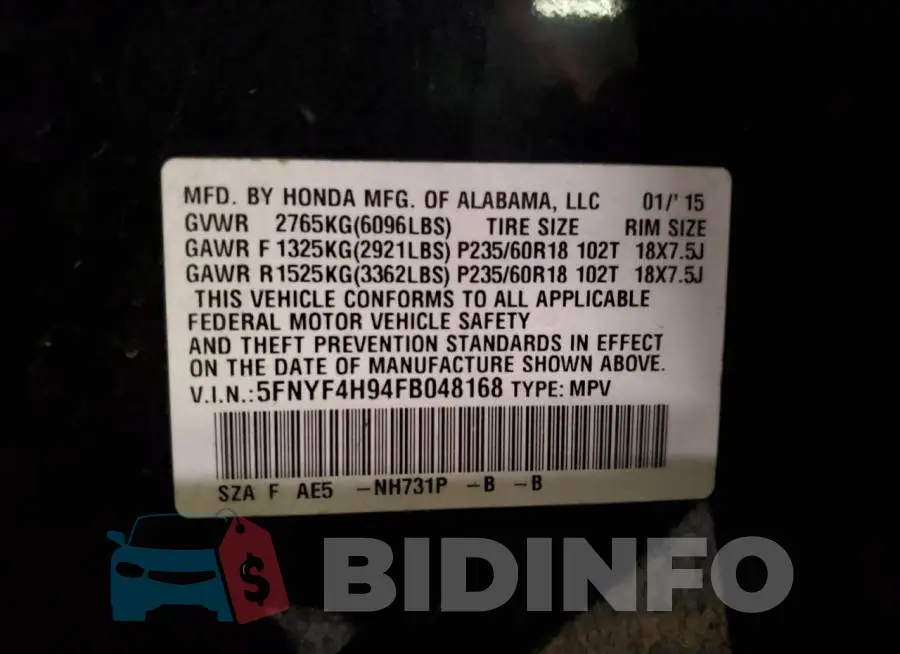5FNYF4H94FB048168 Photo# 13