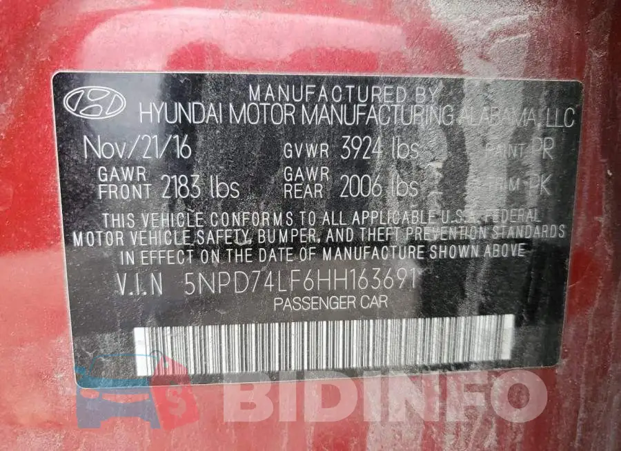 5NPD74LF6HH163691 Photo# 12