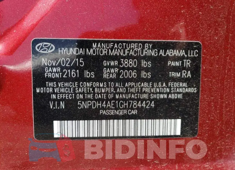 5NPDH4AE1GH784424 Photo# 13