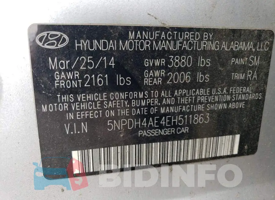 5NPDH4AE4EH511863 Photo# 12