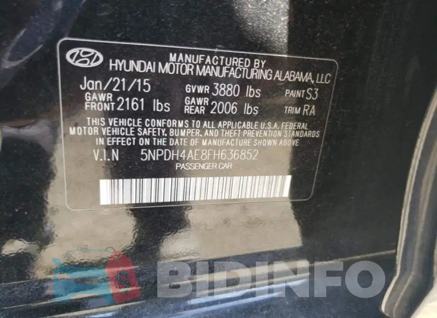 5NPDH4AE8FH636852 Photo# 12