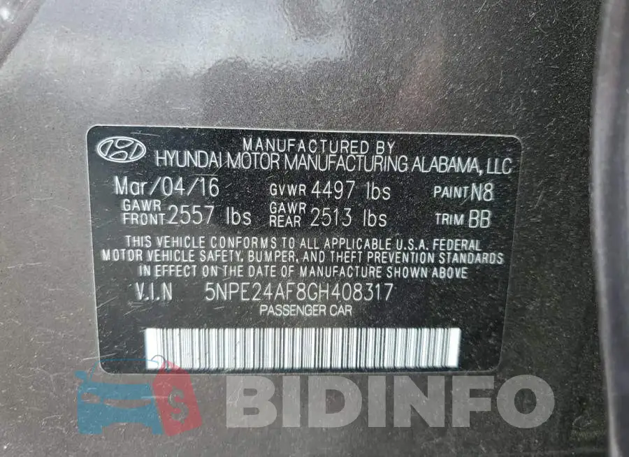5NPE24AF8GH408317 Photo# 13