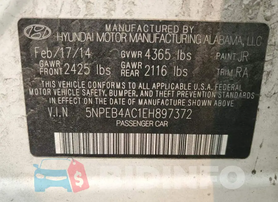 5NPEB4AC1EH897372 Photo# 13