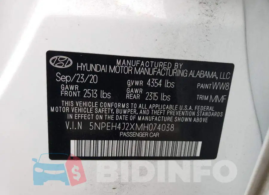 5NPEH4J2XMH074038 Photo# 12