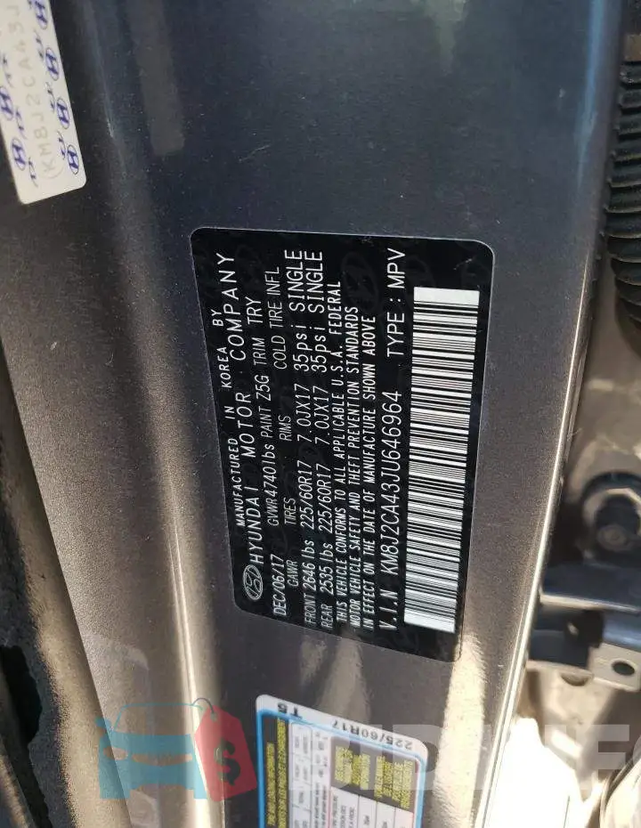 KM8J2CA43JU646964 Photo# 13