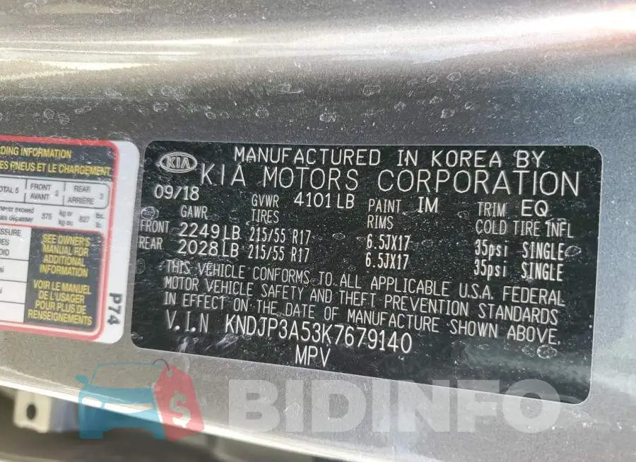 KNDJP3A53K7679140 Photo# 12