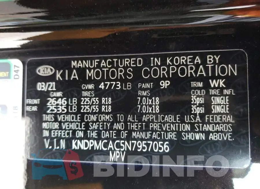 KNDPMCAC5N7957056 Photo# 13
