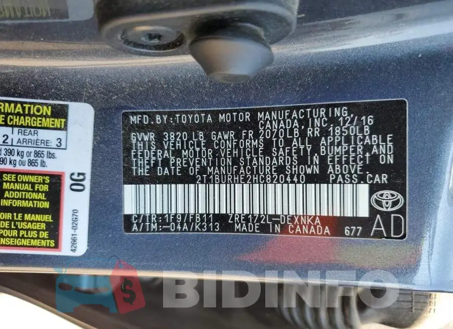 2T1BURHE2HC820440 Photo# 13