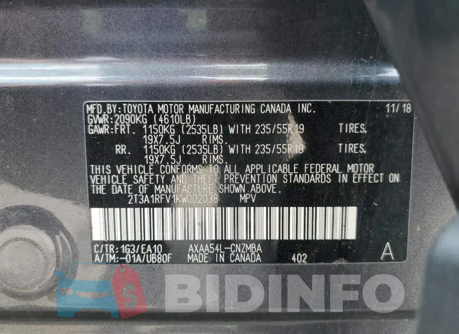 2T3A1RFV1KW002038 Photo# 12