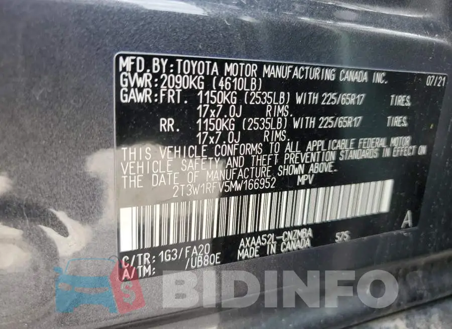 2T3W1RFV5MW166952 Photo# 12
