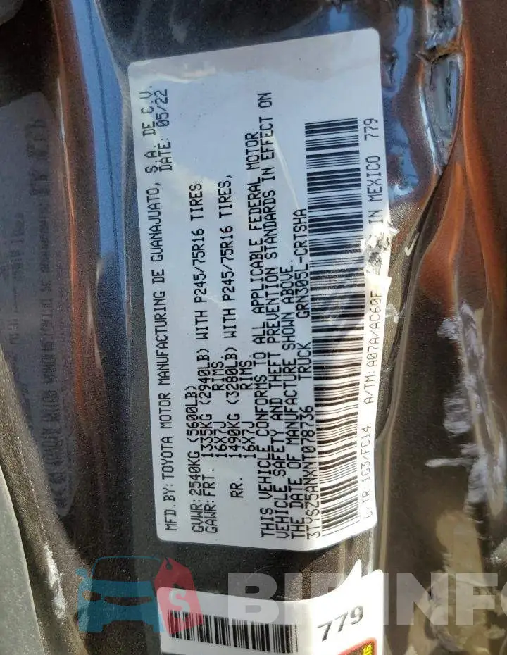 3TYSZ5ANXNT078736 Photo# 13