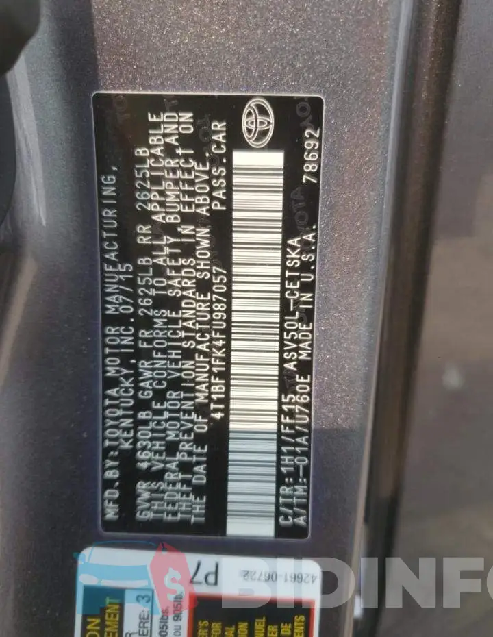 4T1BF1FK4FU987057 Photo# 13