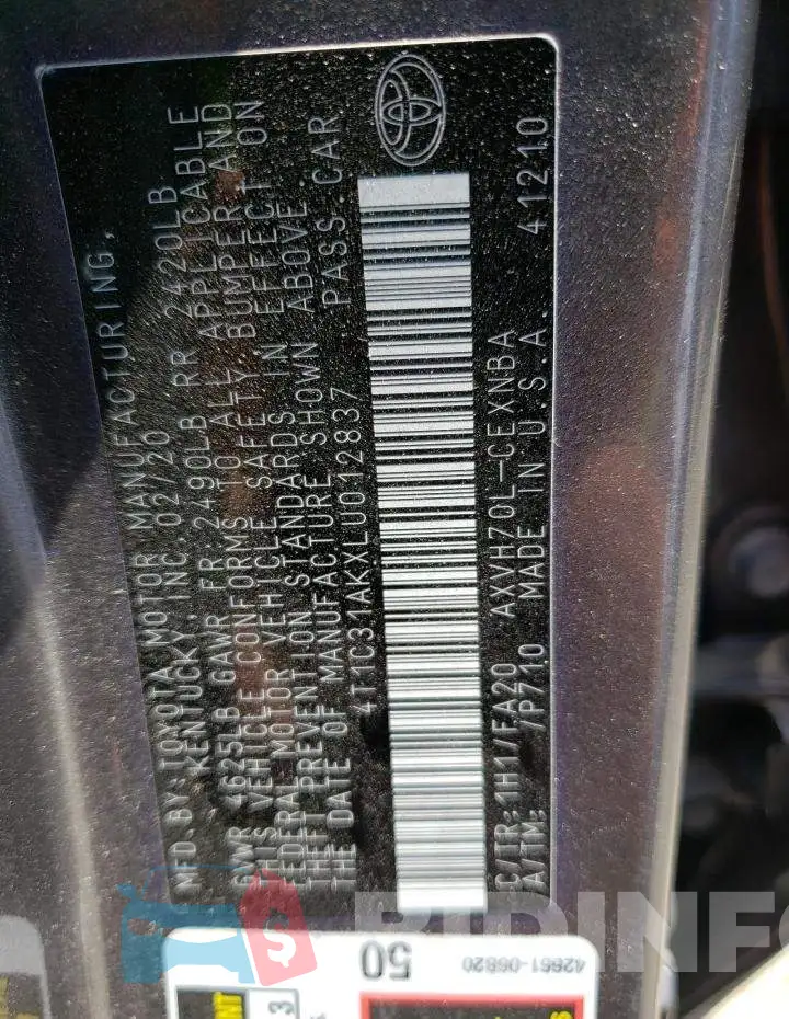 4T1C31AKXLU012837 Photo# 13