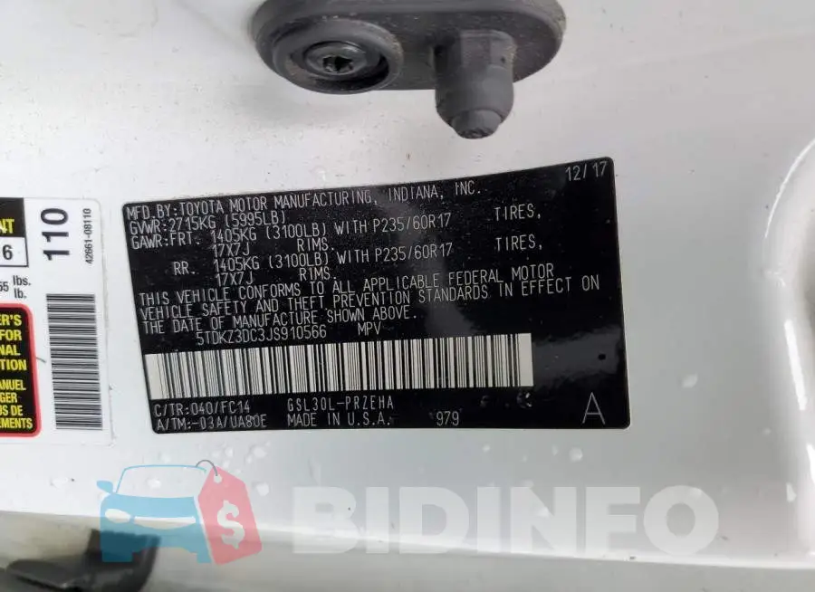 5TDKZ3DC3JS910566 Photo# 13