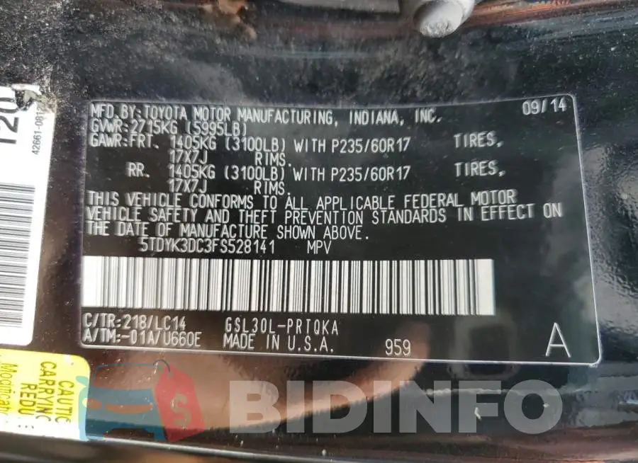 5TDYK3DC3FS528141 Photo# 13