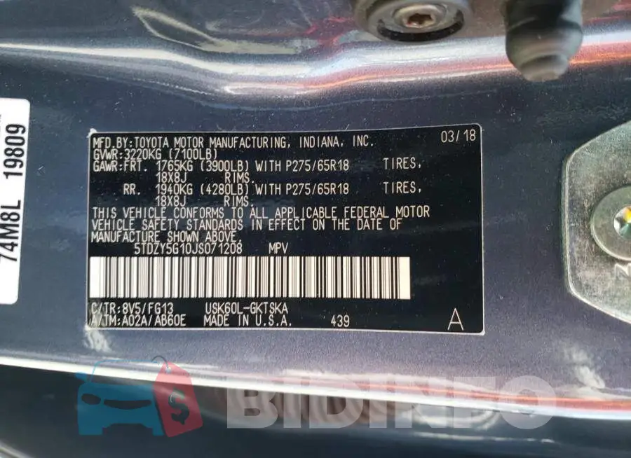 5TDZY5G10JS071208 Photo# 12