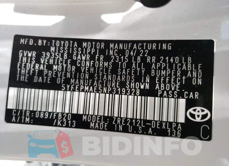 5YFEPMAE5NP319328 Photo# 13