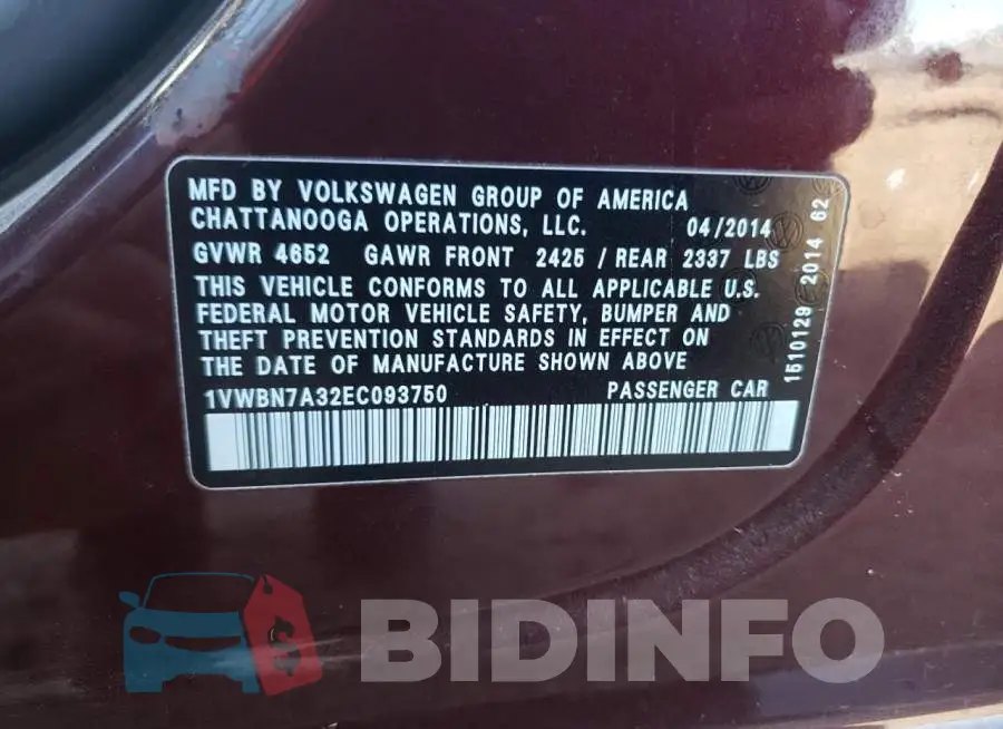 1VWBN7A32EC093750 Photo# 12