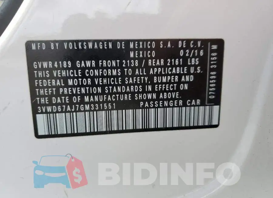 3VWD67AJ7GM331551 Photo# 12