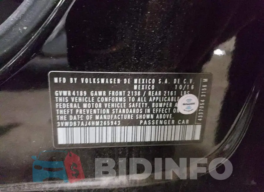 3VWDB7AJ4HM265943 Photo# 12