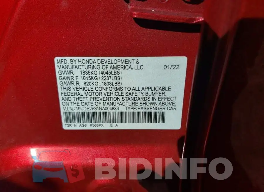 19UDE2F81NA004833 Photo# 12