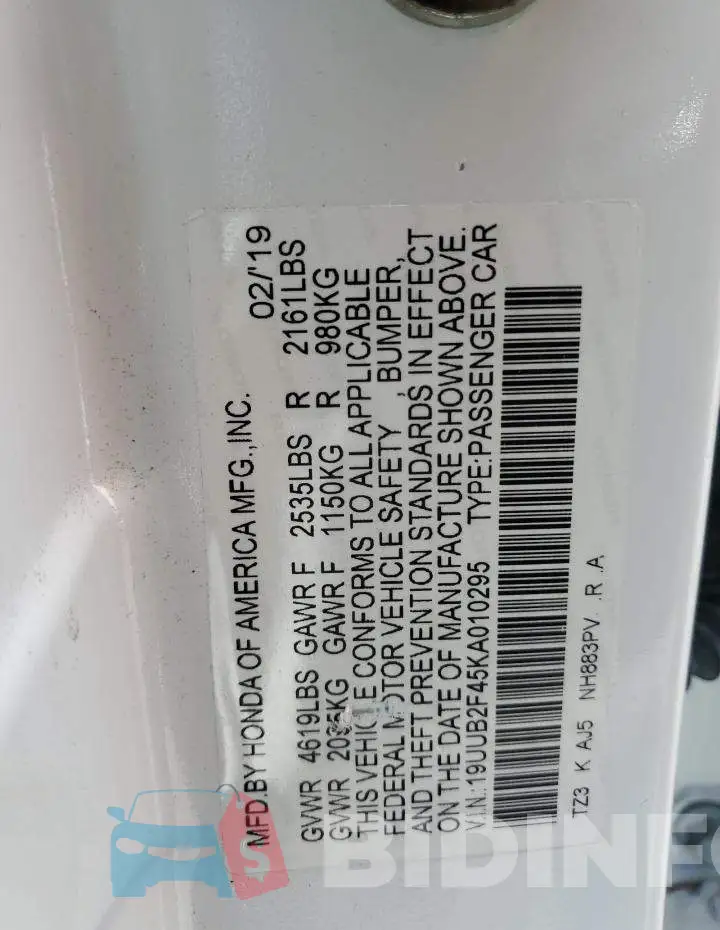 19UUB2F45KA010295 Photo# 12