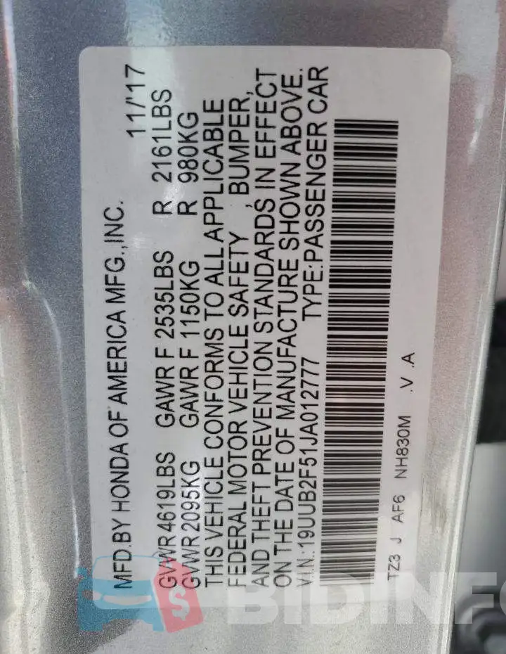 19UUB2F51JA012777 Photo# 13