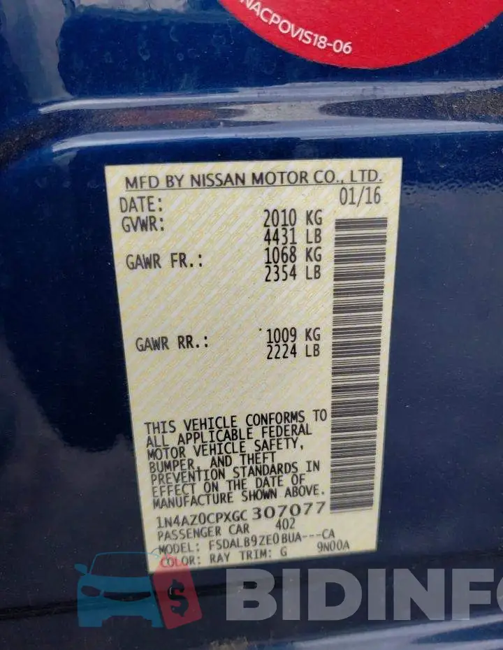 1N4AZ0CPXGC307077 Photo# 12