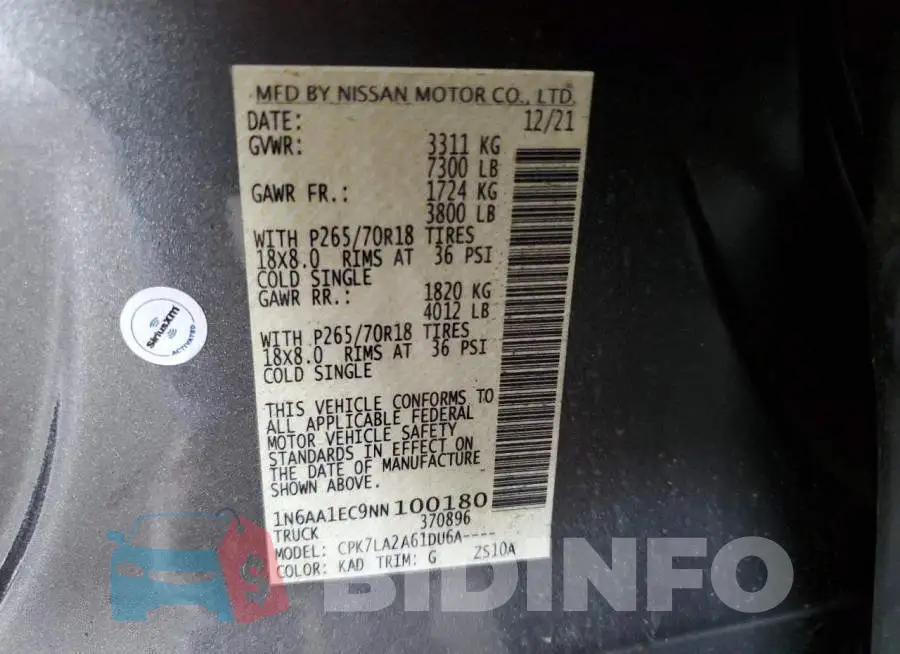 1N6AA1EC9NN100180 Photo# 12