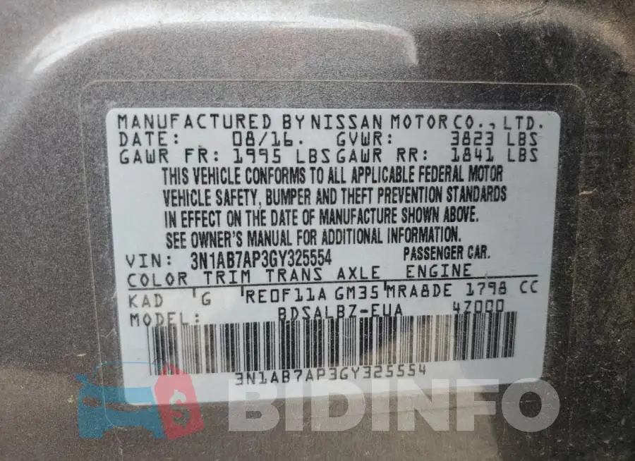 3N1AB7AP3GY325554 Photo# 13