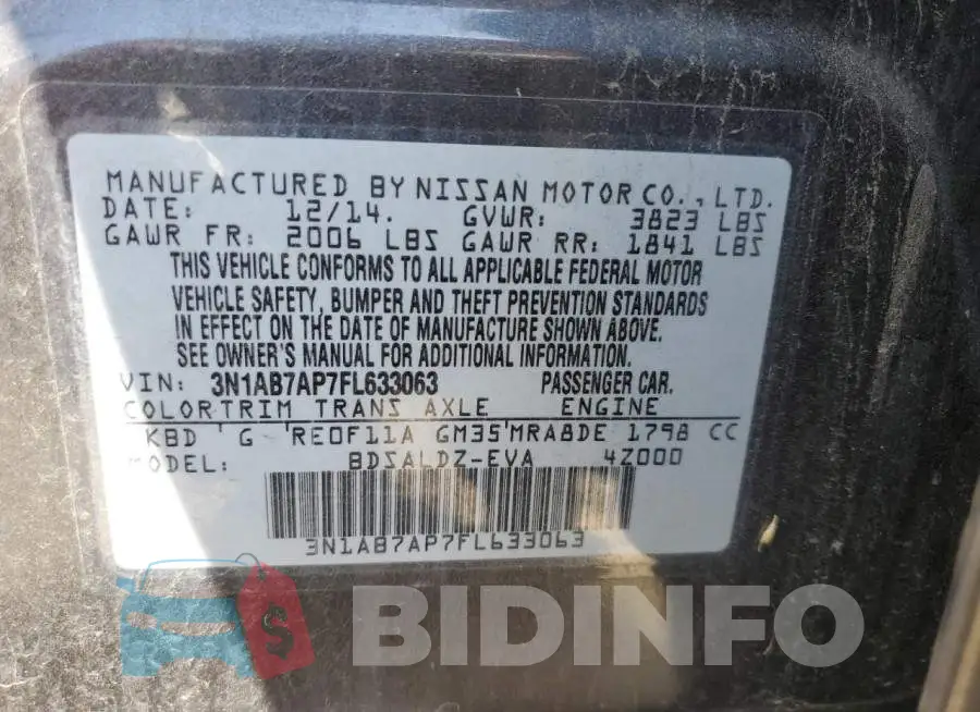 3N1AB7AP7FL633063 Photo# 12