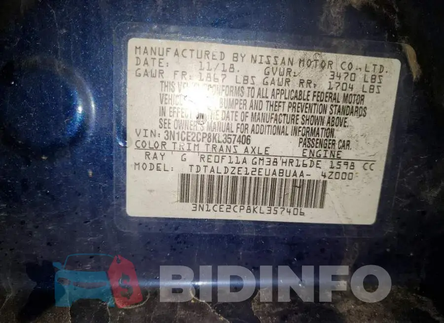 3N1CE2CP8KL357406 Photo# 12