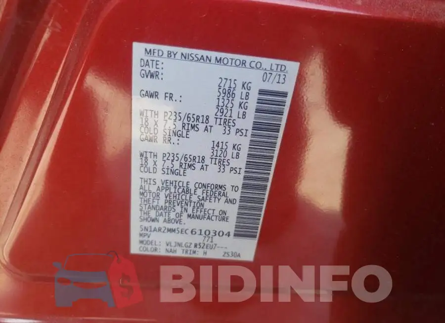 5N1AR2MM5EC610304 Photo# 13