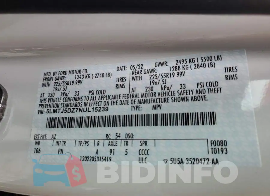 5LMTJ5DZ7NUL15239 Photo# 13