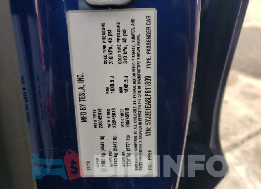 5YJ3E1EA8LF611809 Photo# 12