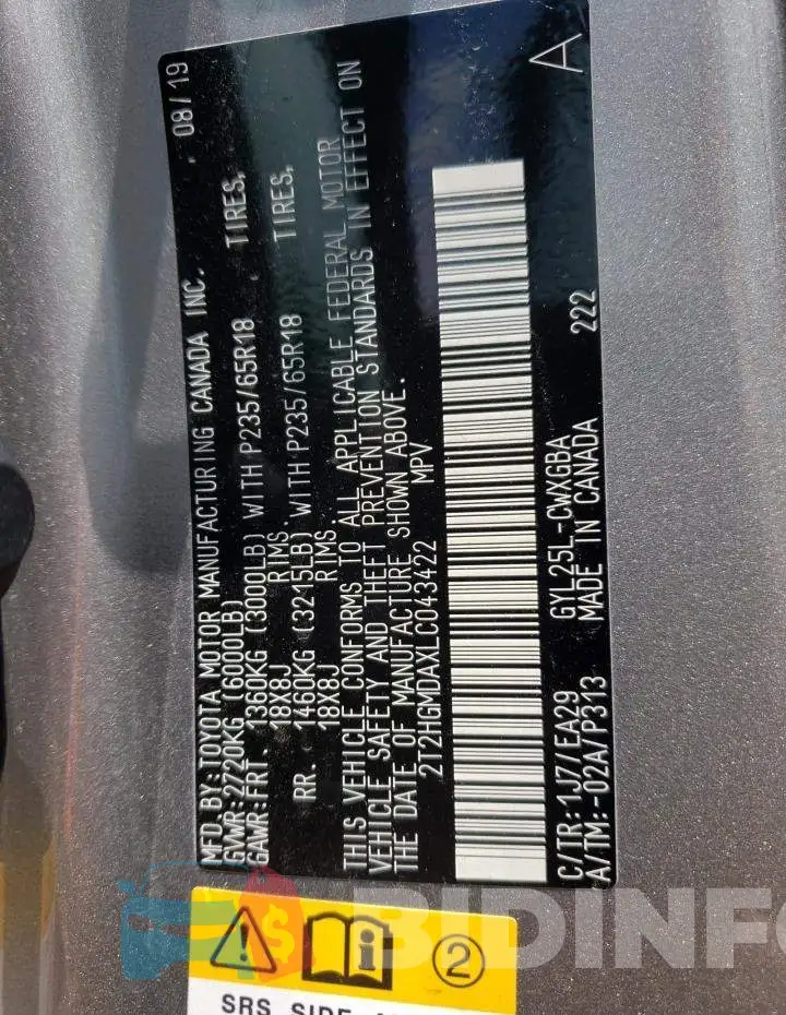 2T2HGMDAXLC043422 Photo# 13