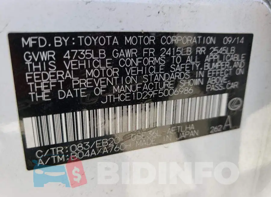 JTHCE1D29F5006986 Photo# 12