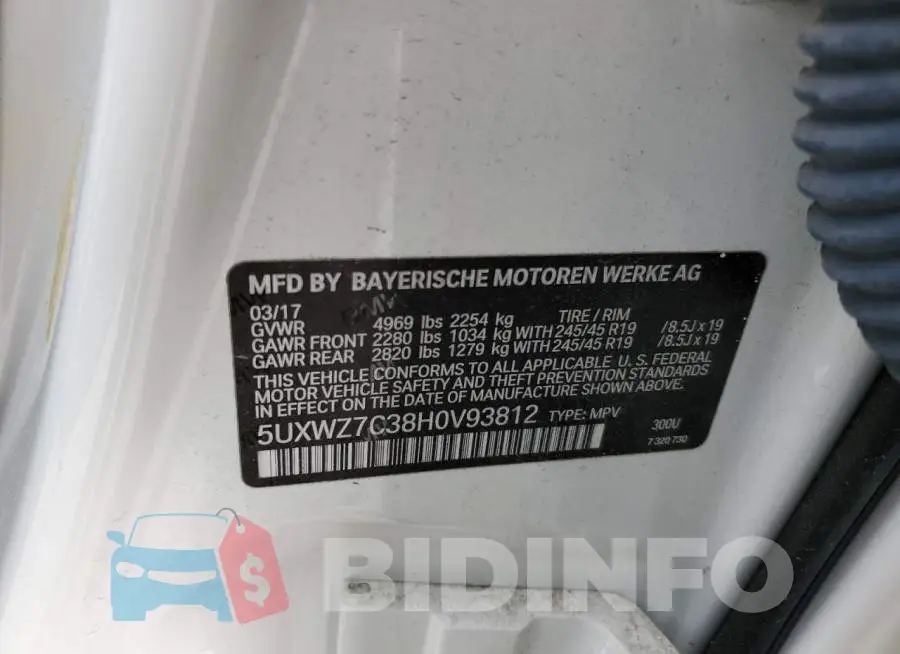 5UXWZ7C38H0V93812 Photo# 13