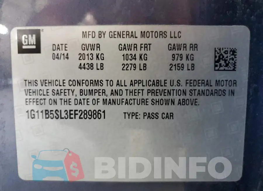 1G11B5SL3EF289861 Photo# 12